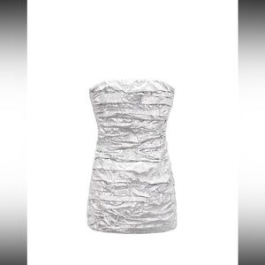 NWOT Zara Mini Draped Dress Silver Metallic